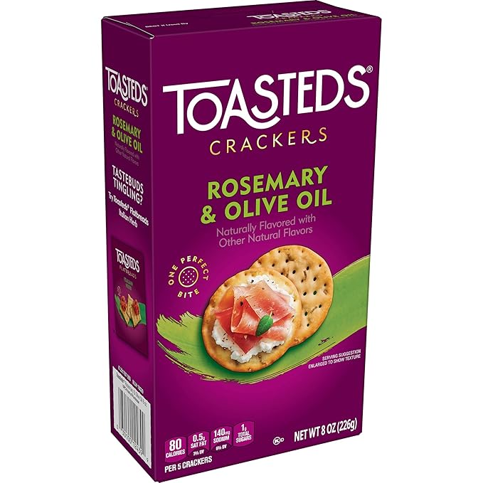 Toasteds Crackers, Party Snacks, Lunch Snacks, Rosemary and Olive Oil (6 Boxes)