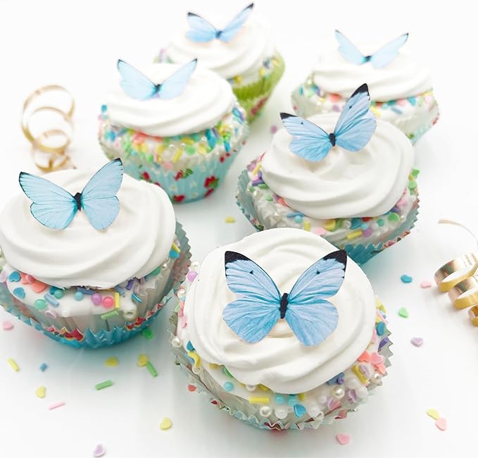 Sugar Robot Edible Butterflies for Cake Decorating - Small Pastel Blue Butterfly Cake Toppers and Cupcake Toppers - Decoration Made in the USA - Premium Crafted (Blue)