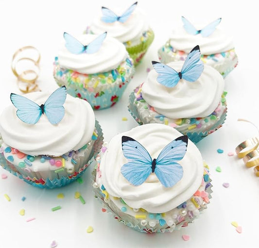 Sugar Robot Edible Butterflies for Cake Decorating - Small Pastel Blue Butterfly Cake Toppers and Cupcake Toppers - Decoration Made in the USA - Premium Crafted (Blue)