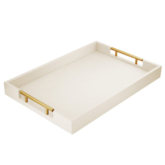 ATZYmolin 17"x12" Leather Serving Tray, Gold Handle Vanity Platter, White