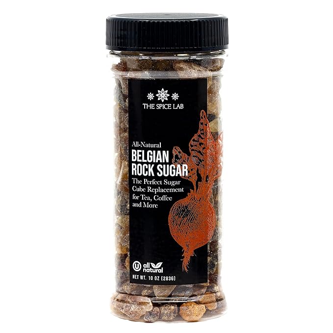 The Spice Lab Belgian Rock Sugar – Authentic Beet Sugar Crystals – Amber Sweetener For Tea & Coffee – Teavana - (10 Oz) - Natural Coarse Brown Sugar Alternative