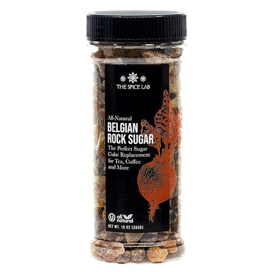 The Spice Lab Belgian Rock Sugar – Authentic Beet Sugar Crystals – Amber Sweetener For Tea & Coffee – Teavana - (10 Oz) - Natural Coarse Brown Sugar Alternative