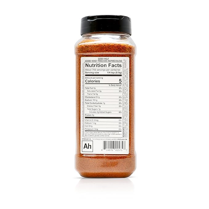 Spiceology & Derek Wolf - Adobo Honey - Peruvian-Inspired BBQ Rub - Barbeque Spices and Seasoning Blends - Use On: Chicken, Pork, Salmon, Beef, Sweet Potatoes and Vegetables - 24 oz