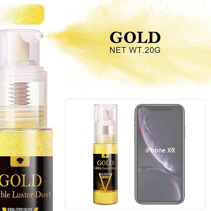 Edible Glitter Spray - 20g Luster Dust Edible Glimmer Powder for Sparkling Cocktails, Cake, Cupcakes, Wine, Beverage - Food Grade Shimmer Dust Powder for Baking, Drinks, Cookies Decoration (Gold)