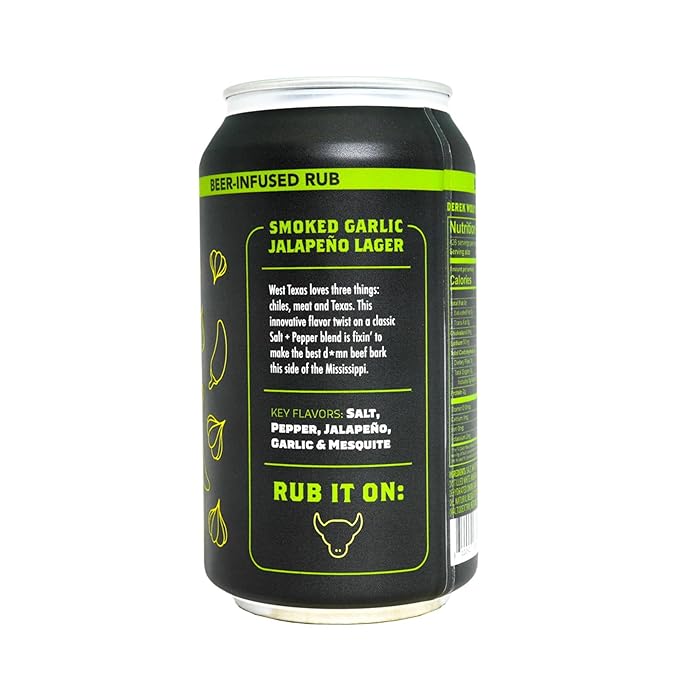 Spiceology & Derek Wolf - Smoked Garlic Jalapeno Lager - Beer-Infused Barbecue Rubs, Spices and Seasonings - Use On: Beef, Pasta Salad, Dressings, Marinades, or Roasted Vegetables - 7.5 oz Can with Resealable Lid