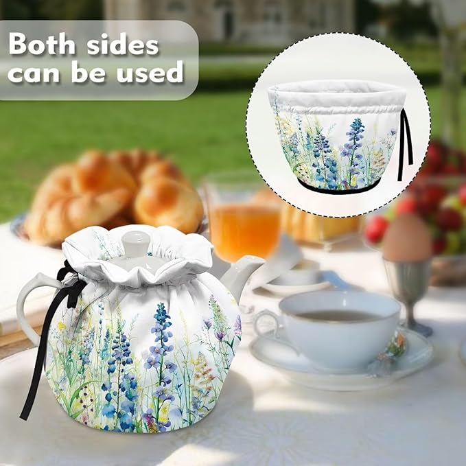 White Flower Teapot Cozy Keeping Warm Soft & Washable Tea Pot Cover for Breakfast Warmer, Extra Thick Tea Cup Warmer Cozy for Women Gifts