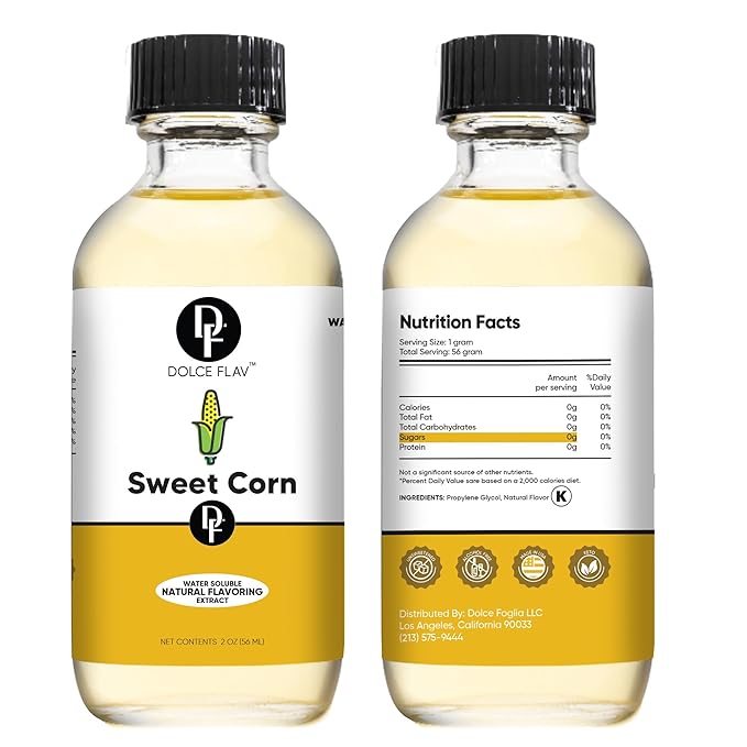 Dolce Flav Natural Sweet Corn Extract ??2 Ounce Water-Soluble Kosher, Sugar-Free, Concentrated Savory-Sweet Flavor for Baking, Cornbread & Ice Cream, Includes Measured Dropper