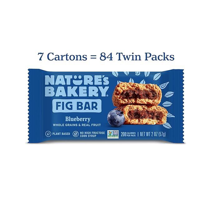 Nature?™s Bakery Whole Wheat Fig Bars, Blueberry, Real Fruit, Vegan, Non-GMO, Snack bar, 7 boxes with 12 twin packs (84 twin packs)