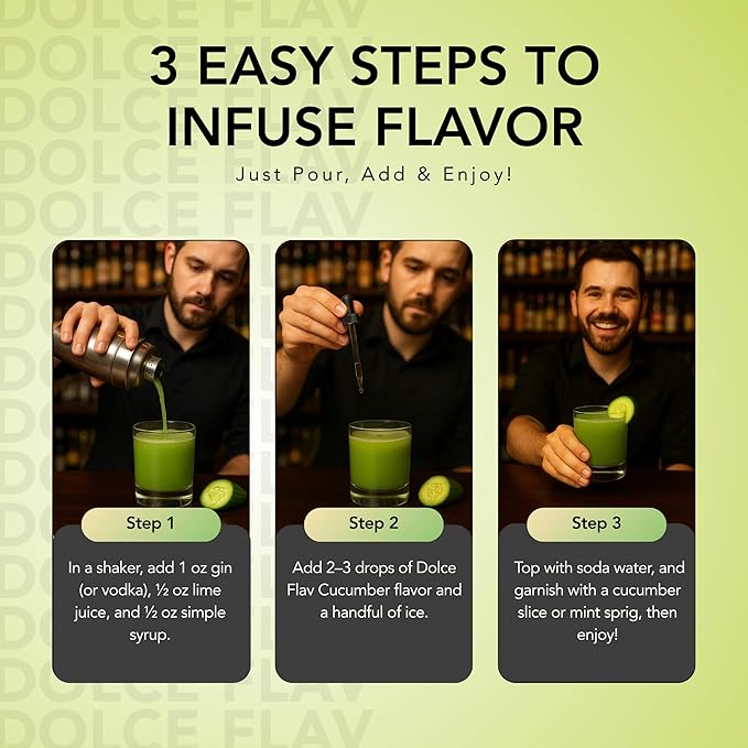 Dolce Flav Natural Cucumber Extract, Water Soluble ??2 oz | Authentic Cucumber Flavoring for Beverages, Cocktails, Syrups, and Culinary Creations ??Sugar Free, Kosher, Allergen Free