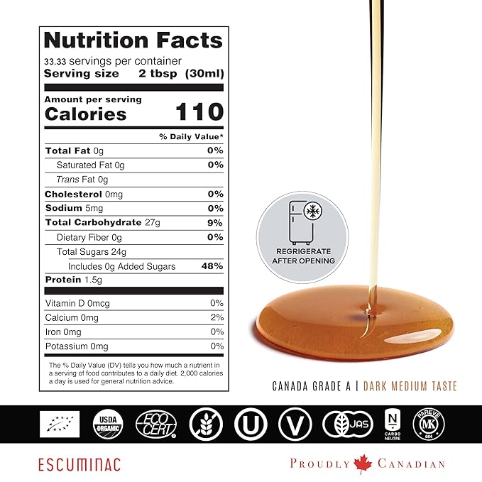 Escuminac Organic Canadian Maple Syrup ??Great Harvest, Medium Rich Taste, 33.8 fl oz Family Size Bottle ??100% Pure, Grade A, Single Origin from Quebec