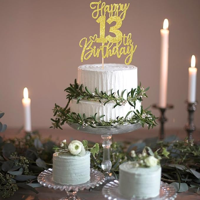 1 PCS Happy 13th Birthday Cake Topper Glitter Cheers to 13 Years Birthday Cake Pick 13 Official Teenager Cake Decoration for Happy 13th Birthday Anniversary Theme Party Decorations Supplies Gold