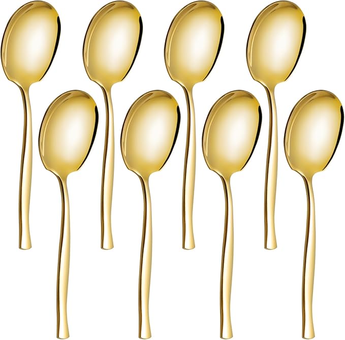 8 Pieces Gold Serving Spoons, Stainless Steel Large Buffet Spoons