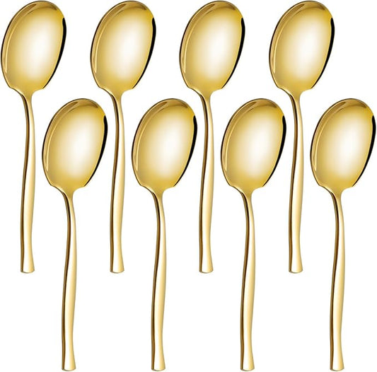 8 Pieces Gold Serving Spoons, Stainless Steel Large Buffet Spoons