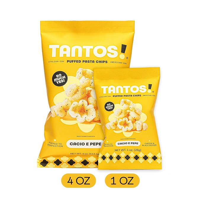 Tantos! Puffed Pasta Chips ??Healthy Pasta Snack by Top Chef Joe Sasto ??Plant-Based, Low Calorie, Crunchy Chips ??Variety Pack ??Marinara, Pesto, Cacio e Pepe, Classico ??Gourmet Bold Flavors (4 oz 6 Pack, Cacio e Pepe)
