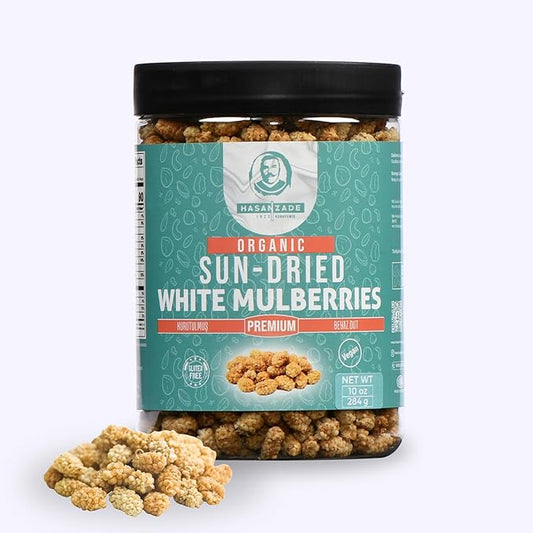 HASANZADE Organic White Mulberry Healthy Snacks for Adults and Kids Vegan Gluten Free Dried Fruit Snacks (10,0 Oz)