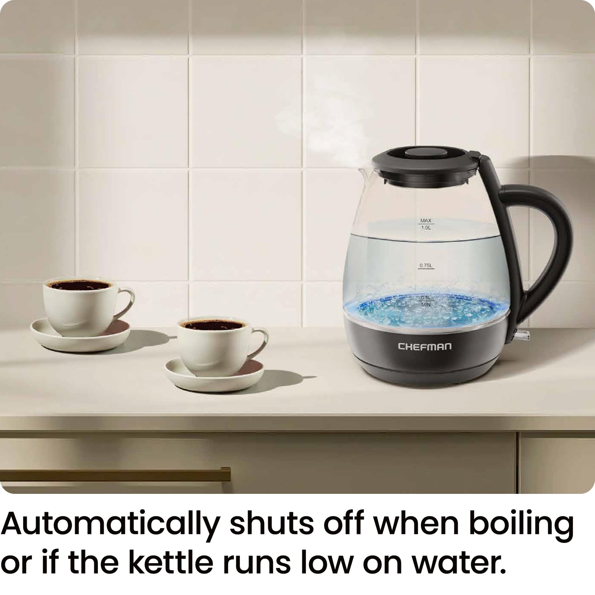 Chefman Electric Kettle with Tea Infuser, Compact 1L (4 Cups), 1500W, Removable Lid for Easy