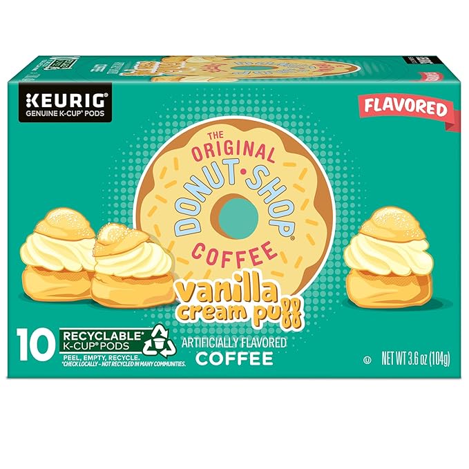 The Original Donut Shop Vanilla Cream Puff Coffee, Keurig Single Serve K-Cup Pods, Medium Roast Coffee, 60 Count, (6 Packs of 10)
