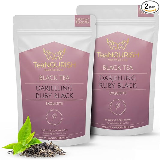 TeaNOURISH Darjeeling Ruby Black Tea | Single Estate Loose Leaf | Smooth & Fruity Flavor | Freshly Sourced Direct From Origin | Brew Hot or as Iced Tea - 1.76oz/50g (Pack of 2)