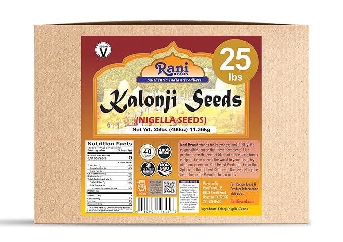 Rani Kalonji (Black Seed, Nigella Sativa, Black Cumin) Seeds 400oz (25lbs) 11.36kg Bulk Box ~ All Natural | Gluten Friendly | NON-GMO | Kosher | Vegan | Indian Origin
