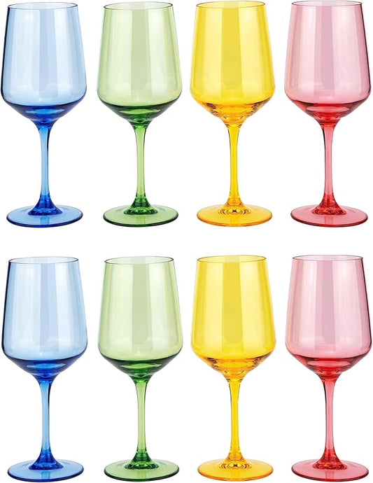 KOXIN-KARLU Unbreakable Classic 18 ounce All-Purpose Plastic Stem Wine Glasses Acrylic Glasses, set of 8 Multicolor