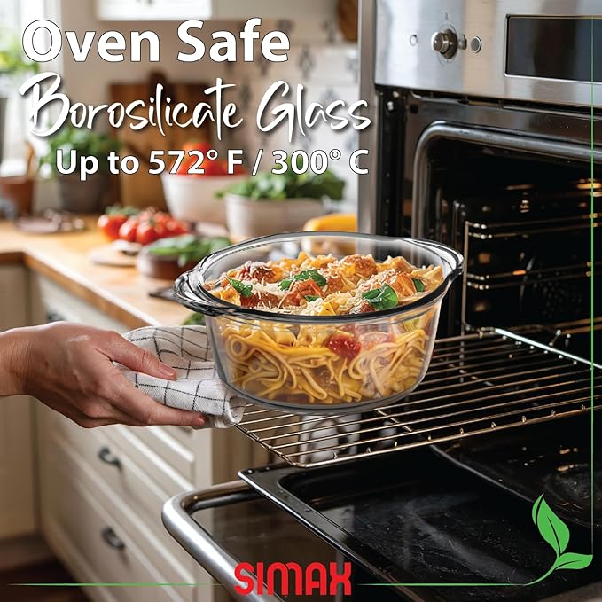 Simax Glass Casserole Dishes for Oven with Lids, Set of 3 Baking Dishes, Covered 1.50, 1.75 & 3 Quart Casserole Dish with Lid, Glass Baking Dishes for Oven, Lead-Free Cookware