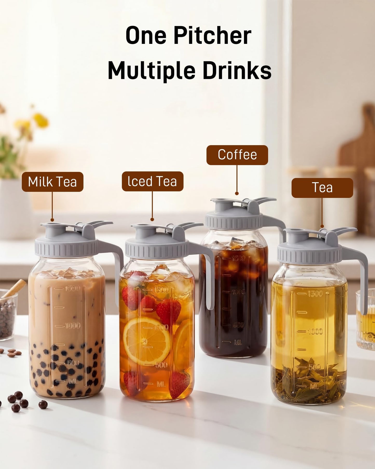 64 oz Cold Brew Coffee Maker, Mason Jar Pitcher with Stainless Steel Filter