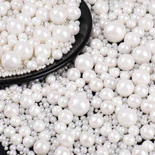 White Pearl Sprinkles for Cake Decorating, Pearl Sprinkles in Mix Sizes 130g/4.6oz, Baking Cupcakes, Donuts, Macarons Baking Toppings, Wedding Celebration Birthday Party Supplies