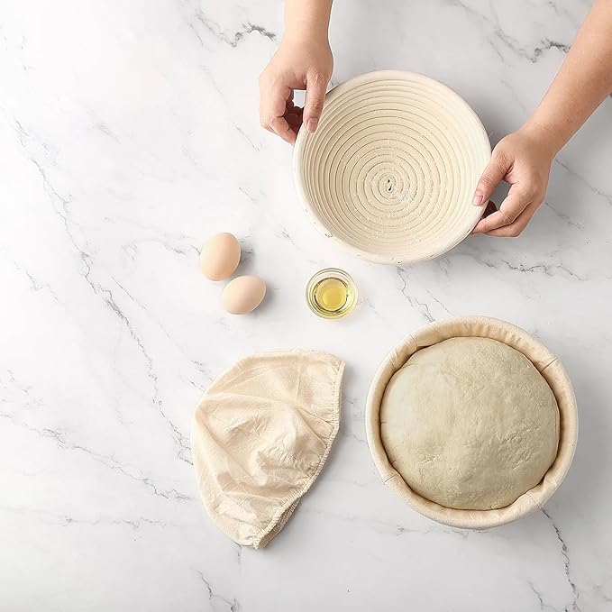 Sourdough Bread Baking Supplies - Banneton Bread Proofing Basket Set of 2, Banneton Basket 9 Inch Round Proofing Baskets Sourdough Starter Kit for Making Baking Fermentation