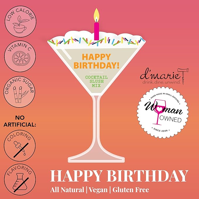 Frozen Cocktail Drink Mix - Each Bag Makes 12 Martini Slushies - Drink Powder Pouches for Alcohol - All Natural Low Sugar Mixer, No Blender Needed - Happy Birthday, 3 Pack