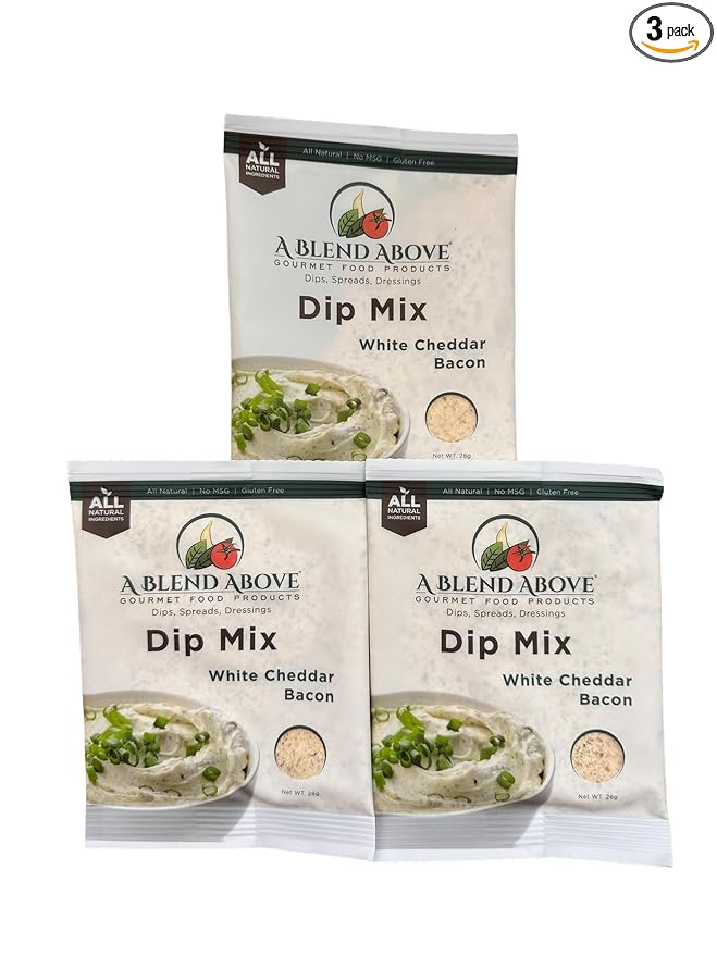 A Blend Above White Cheddar Bacon Dip Mix Mixed Seasonings Packet, 1 oz (3 Pack), Gluten-Free, No MSG, All Natural, No Preservatives, Vegetable Dip, Keto Friendly, Low Carb, Easy to Make