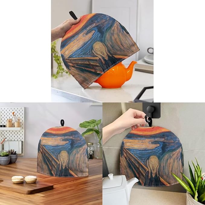 Da Vinci's Scream Oil Painting Tea Cozy for Teapot Insulated Large Teapot Cover to Keep Warm Tea Kettle Cover Machine Washable Coffee Pot Cloth Covers Kitchen Home Decoration