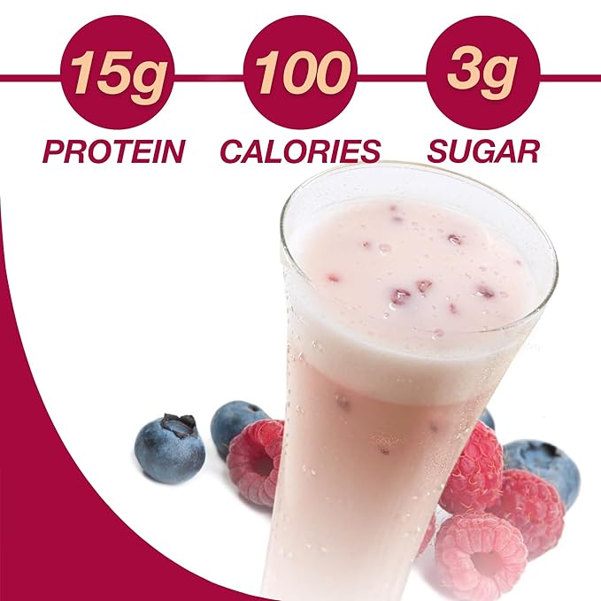 ProtiDiet Meal Replacement High Protein Shake Mix - Berries and Cream - 7 Pouches - Delicious Smoothie Mix with 15g Protein and Low Sugar - 100 Calorie Protein Shake Meal Replacement