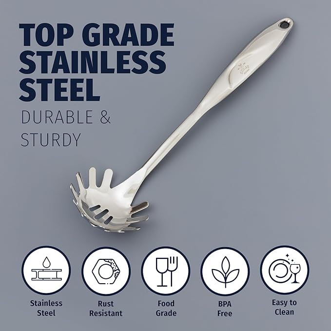 Zulay Kitchen Premium Stainless Steel Spaghetti Server ??Pasta Fork with Teeth ??Easy to Use & Clean Pasta Utensil ??12??Pasta Server