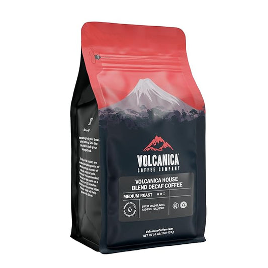 Volcanica House Decaf Coffee, Ground, Swiss Water Processed, Fresh Roasted, Kosher, 16-ounce