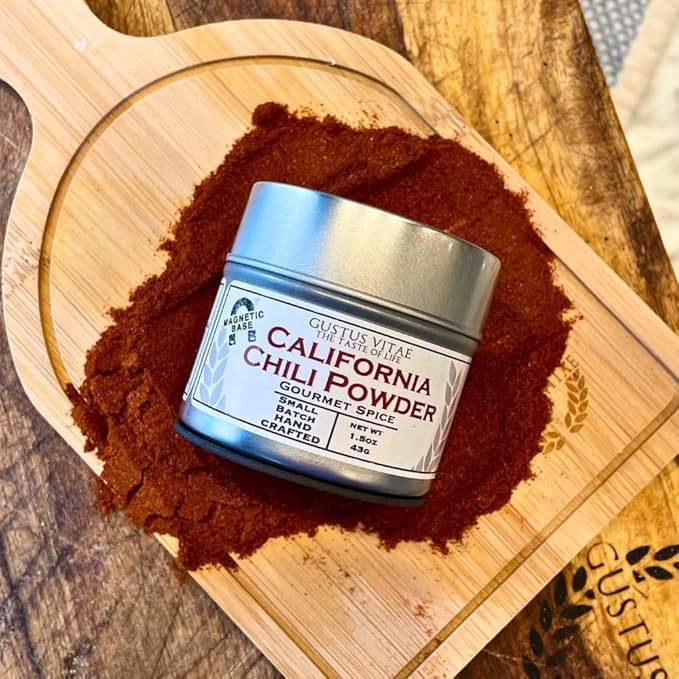 California Chili Powder | Gourmet Spice | All Natural Chili Powder | Non GMO | Handcrafted, Small Batch | Artisanal Seasoning | Made in USA | GLP-1 Friendly | Ultra Premium Spice | Magnetic Tin | Gustus Vitae | #0723
