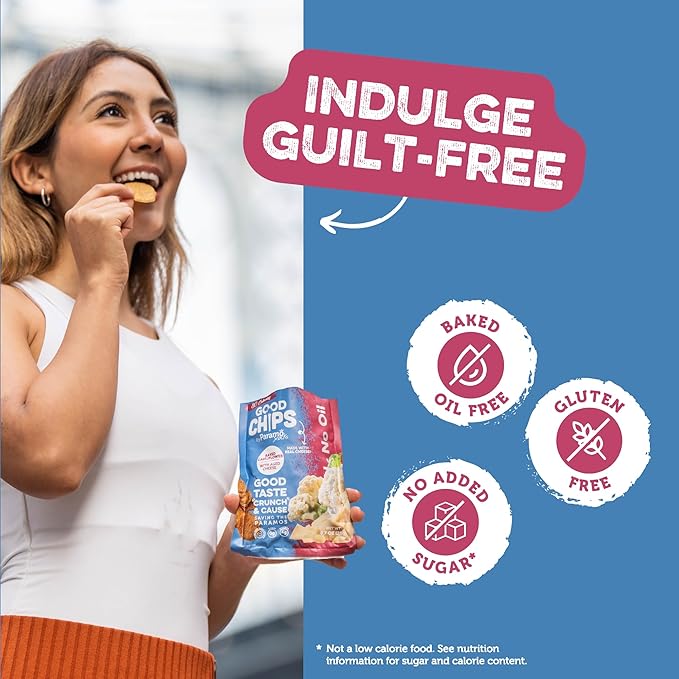 Good Chips Cauliflower Aged Cheese - Baked, No Oil - High Protein, Guilt Free Healthy Snacks - 0.7 oz, Pack of 12