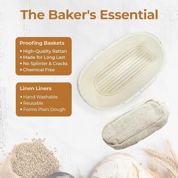 Banneton Bread Proofing Basket 10" Oval | Sourdough Proofing Basket with Linen Liner | Oval Banneton Bread Basket for Sourdough Baking Supplies | Non-Stick Bread Proofing Bowl for Perfect Loaves