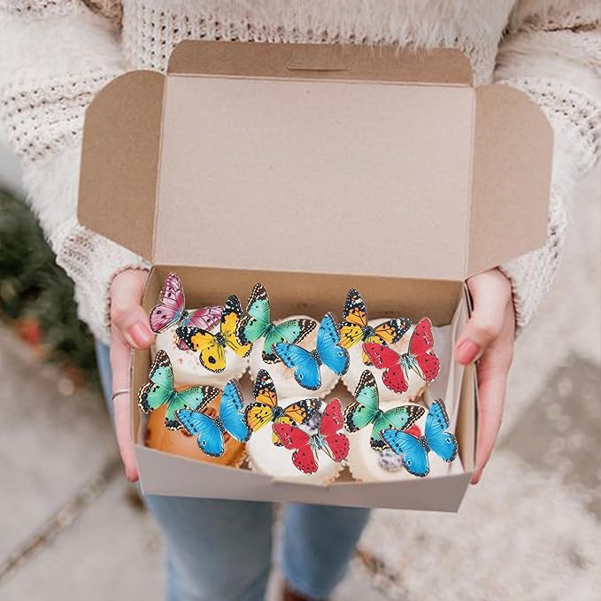 40 Pack Edible Butterfly Cake Decorations, Colorful Cupcake Toppers for Birthday & Wedding Parties