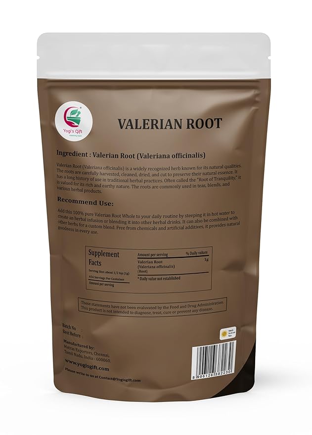 Valerian Root Whole 1 LB, 100% Natural & Pure, Perfect for Tea, Herbal Blends & Wellness Uses, 1 LB Bulk Pack, Resealable Bag for Freshness - By Yogi?™s Gift®