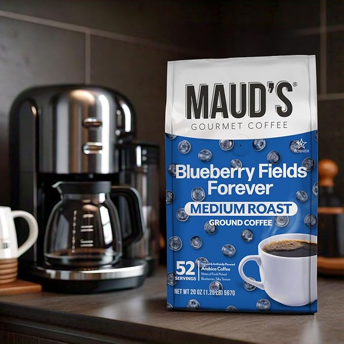 Maud's Blueberry Flavored Medium Roast Ground Coffee, 3 Bags (60oz), 100% Arabica Coffee, 156 Servings