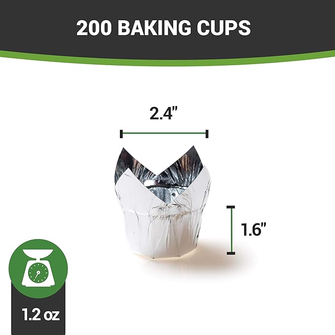 Restaurantware 4 Ounce 200 Tulip Shaped Grease Resistant Oven Safe Metallic Silver Paper For Parties and Weddings