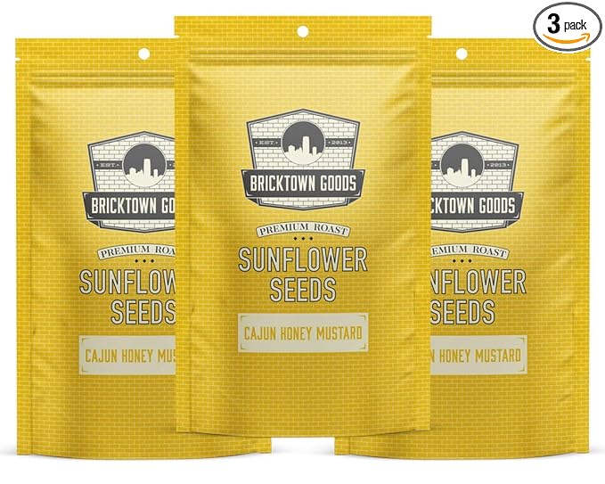 Bricktown Goods Cajun Honey Mustard Flavored Sunflower Seeds - 3 Pack - Boldly Seasoned and Roasted In-Shell Sunflower Seeds - 24 oz Total