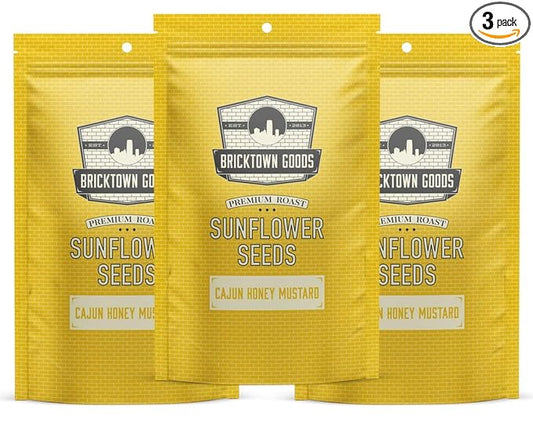 Bricktown Goods Cajun Honey Mustard Flavored Sunflower Seeds - 3 Pack - Boldly Seasoned and Roasted In-Shell Sunflower Seeds - 24 oz Total