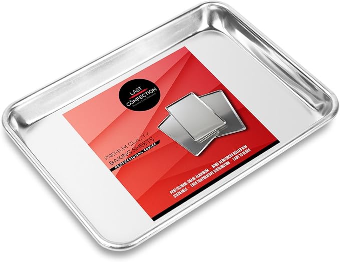 Last Confection 6 Cookie Baking Sheets 9" x 13" - Small Rimmed Aluminum Jelly Roll Trays - Quarter Sheet Pans