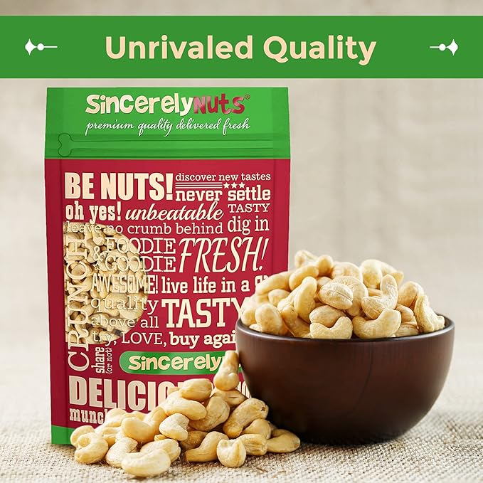 Sincerely Nuts - Raw Cashews Whole and Unsalted | Healthy Snack, Source of Protein | Keto and Paleo Friendly Gourmet Quality Vegan | Cashew Nuts 2(LB) Bag