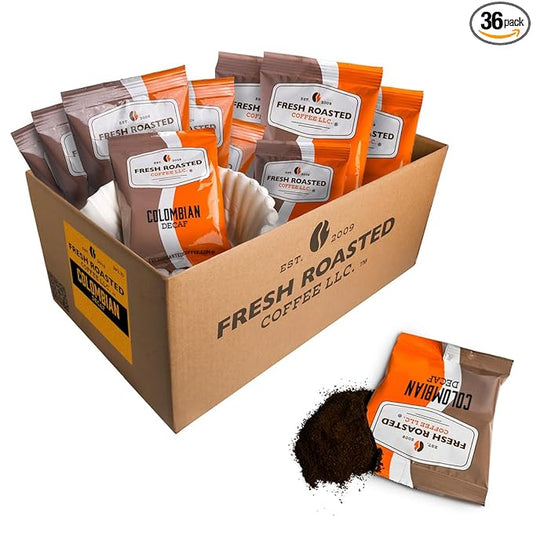 Fresh Roasted Coffee, 100% Colombian Decaf, Kosher, EA Natural Decaf, Pre-Ground Fractional Packs, 2.25 Ounce, 36 Count