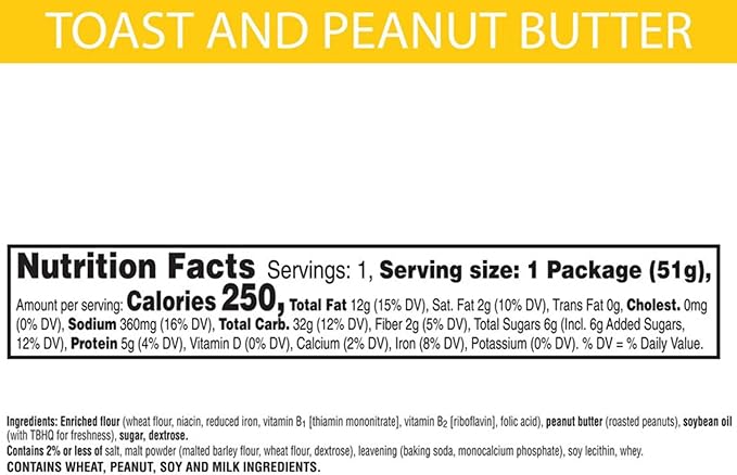 Keebler Toast & Peanut Butter Sandwich Crackers Snack Pack, 1.8 Oz (12-Pack)