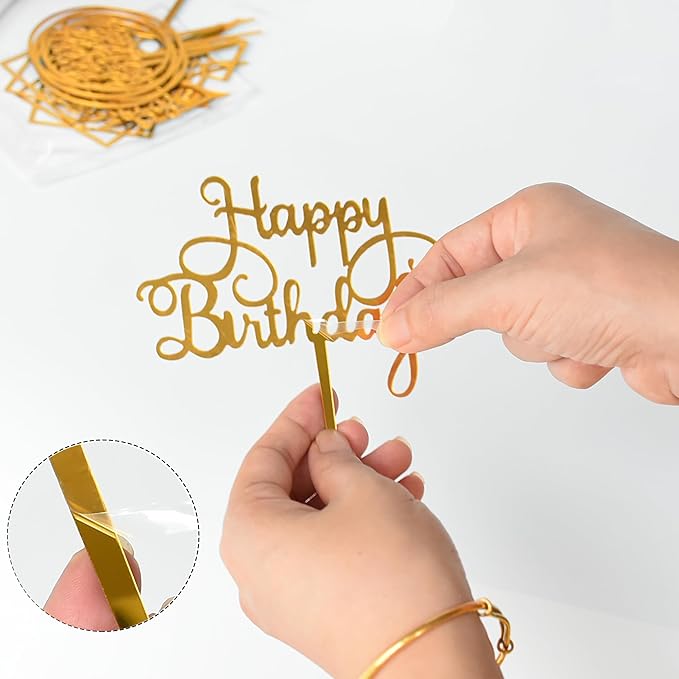 12 Pack Multi Styles Birthday Cake Topper Set, Acrylic Cake Bunting Decor Birthday Cake Picks Party Decorations Supplies(Black)