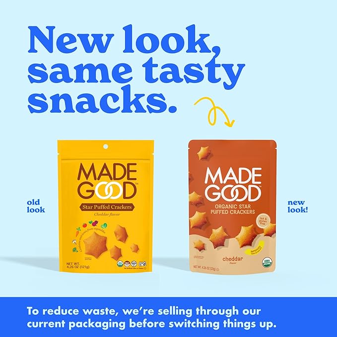MadeGood Star Puffed Crackers Variety Pack - Sea Salt, Cheddar, and Pizza (6 Bags - 4.26 Oz Each) Gluten Free and Organic, Healthy Snacks