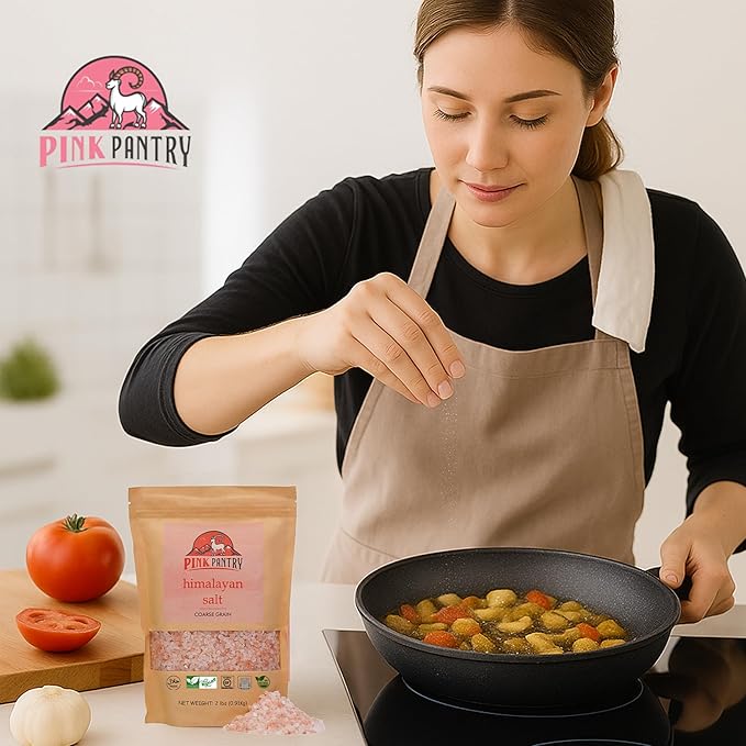 Pink Pantry Himalayan Pink Salt, 100% Pure Himalayan Salt, Non-GMO, Kosher Certified, No Additives, Ideal for Cooking, Seasoning & Gourmet Dishes, Rich in Trace Minerals, 2lb Pouch, Coarse Grain